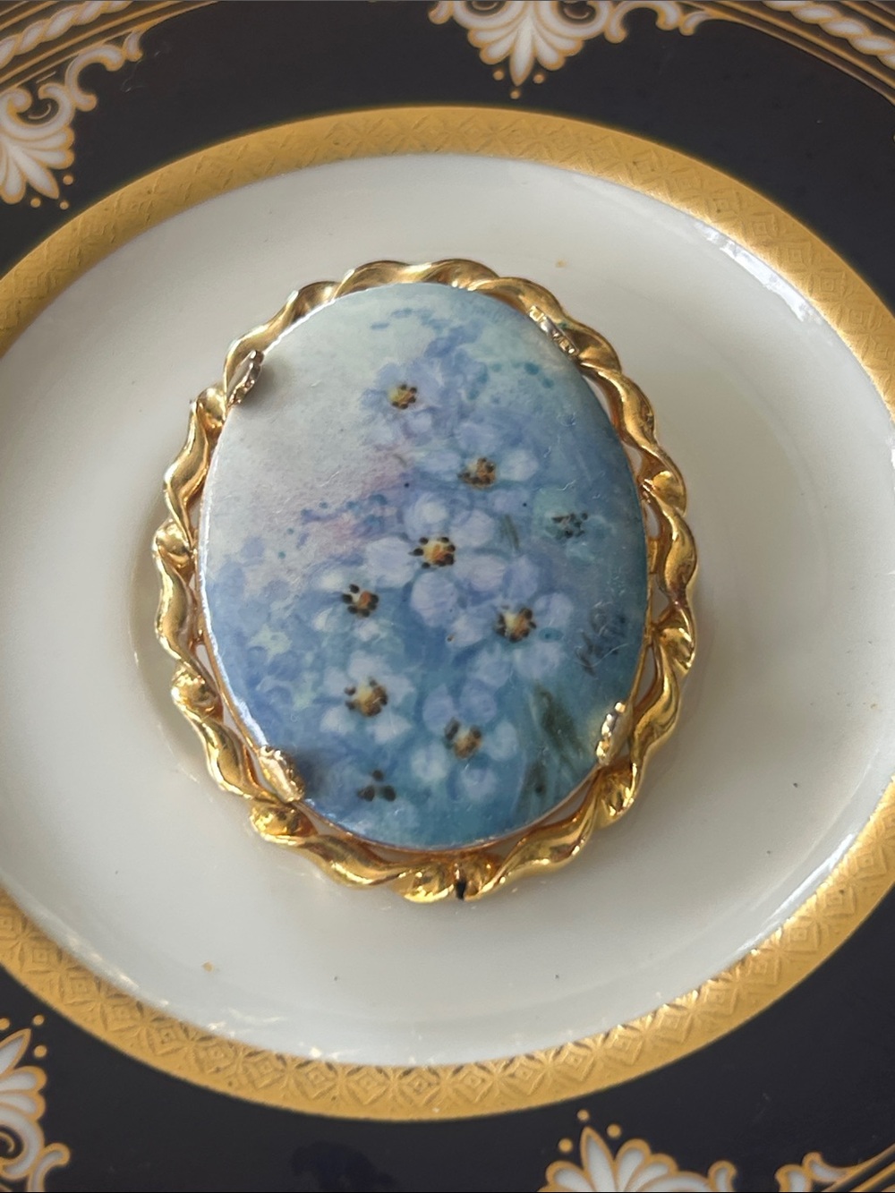 Vintage Forget-Me-Nots Porcelain Brooch